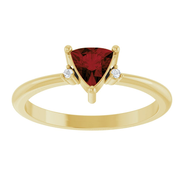 14K Gold Trillion Natural Mozambique Garnet & Natural Diamond Accented Ring - Yellow Gold - view 3