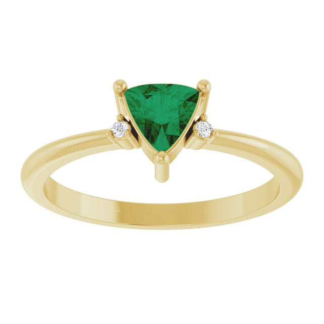 14K Gold Trillion Natural Emerald & Natural Diamond Accented Ring - Yellow Gold - view 3