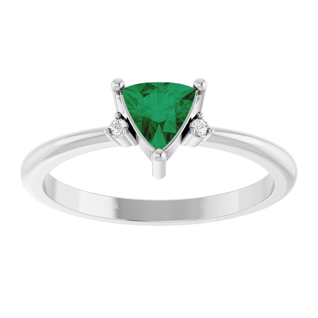 14K Gold Trillion Lab-Grown Emerald & Natural Diamond Accented Ring - White Gold - view 3