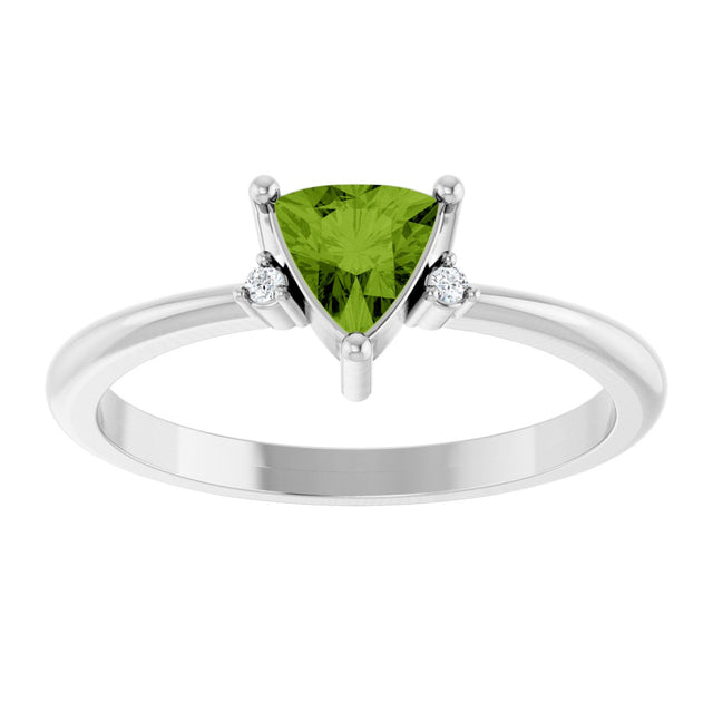 14K Gold Trillion Natural Peridot & Natural Diamond Accented Ring - White Gold - view 3