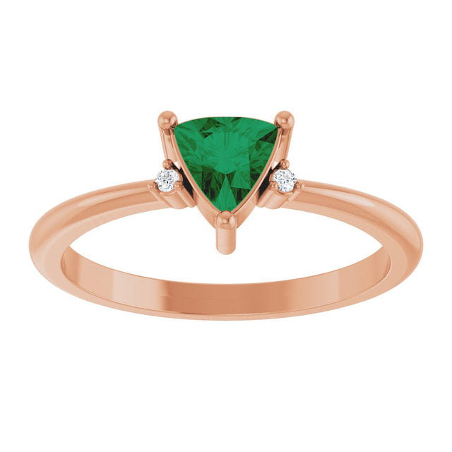 14K Gold Trillion Lab-Grown Emerald & Natural Diamond Accented Ring - Rose Gold - view 3