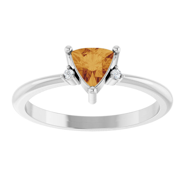14K Gold Trillion Natural Citrine & Natural Diamond Accented Ring - White Gold - view 3