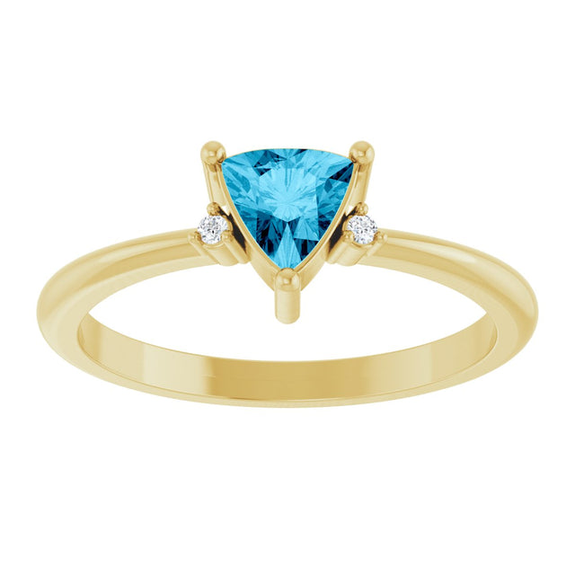 14K Gold Trillion Natural Aquamarine & Natural Diamond Accented Ring - Yellow Gold - view 3