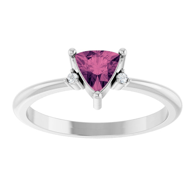 14K Gold Trillion Natural Pink Tourmaline & Natural Diamond Accented Ring - White Gold - view 3