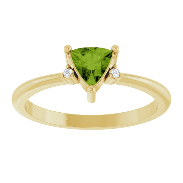 14K Gold Trillion Natural Peridot & Natural Diamond Accented Ring - Yellow Gold - view 3