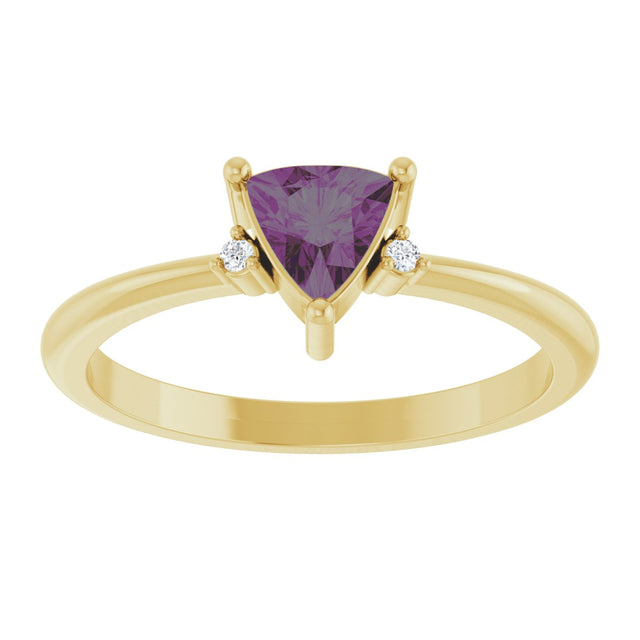 14K Gold Trillion Lab-Grown Alexandrite & Natural Diamond Accented Ring - Yellow Gold - view 2