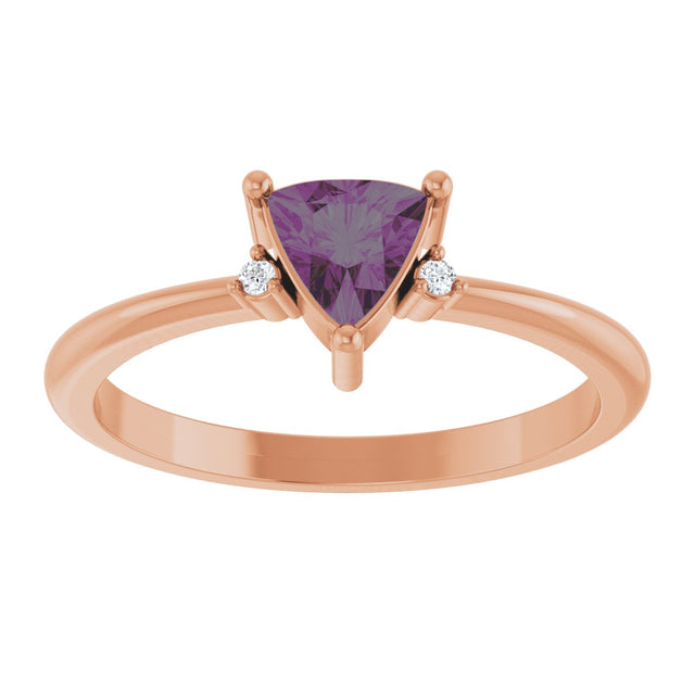 14K Gold Trillion Lab-Grown Alexandrite & Natural Diamond Accented Ring - Rose Gold - view 3