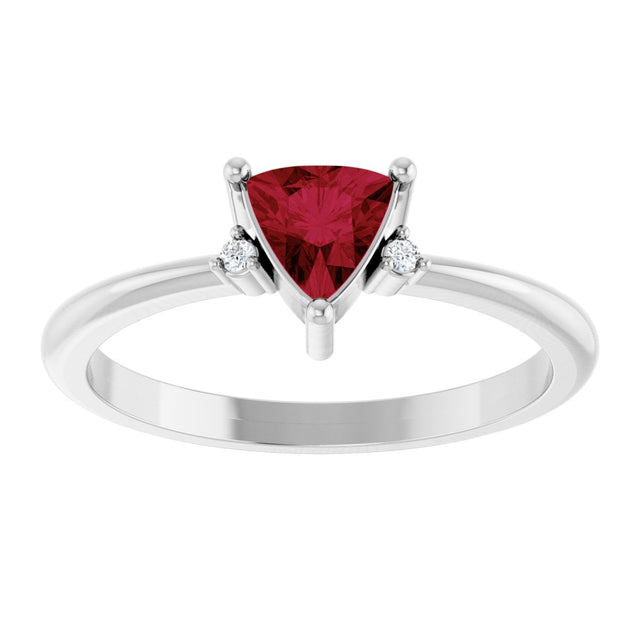 14K Gold Trillion Lab-Grown Ruby & Natural Diamond Accented Ring - White Gold - view 3