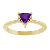 14K Gold Trillion Natural Amethyst & Natural Diamond Accented Ring – 3x3mm - Yellow Gold - view 3