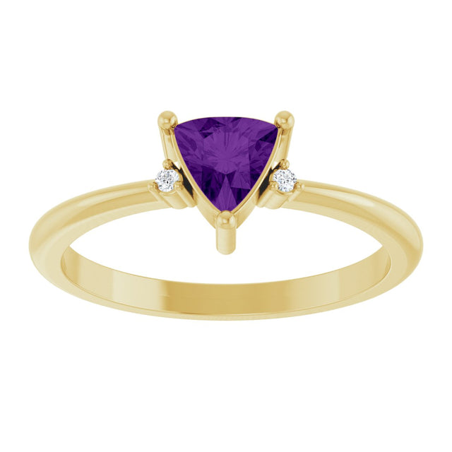14K Gold Trillion Natural Amethyst & Natural Diamond Accented Ring – 3x3mm - Yellow Gold - view 3
