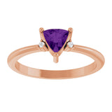 14K Gold Trillion Natural Amethyst & Natural Diamond Accented Ring – 3x3mm - Rose Gold - view 3
