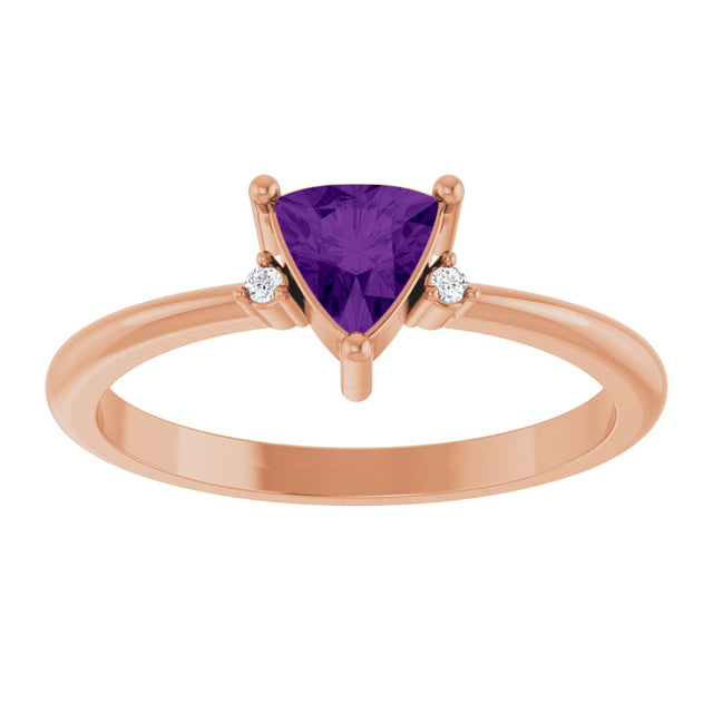 14K Gold Trillion Natural Amethyst & Natural Diamond Accented Ring – 3x3mm - Rose Gold - view 3