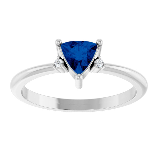 Platinum Trillion Natural Blue Sapphire & Natural Diamond Accented Ring - view 3