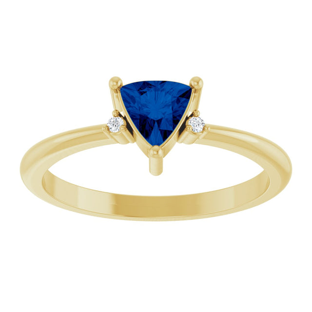 14K Gold Trillion Natural Blue Sapphire & Natural Diamond Accented Ring - Yellow Gold - view 3