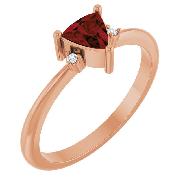 14K Gold Trillion Natural Mozambique Garnet & Natural Diamond Accented Ring - Rose Gold