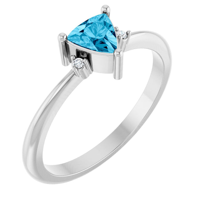 Platinum Trillion Natural Aquamarine & Natural Diamond Accented Ring