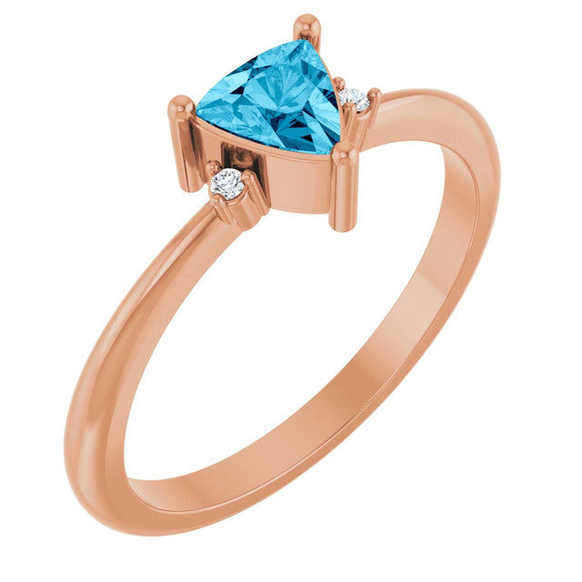 14K Gold Trillion Natural Aquamarine & Natural Diamond Accented Ring - Rose Gold