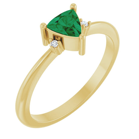14K Gold Trillion Natural Emerald & Natural Diamond Accented Ring - Yellow Gold