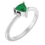 Platinum Trillion Lab-Grown Emerald & Natural Diamond Accented Ring