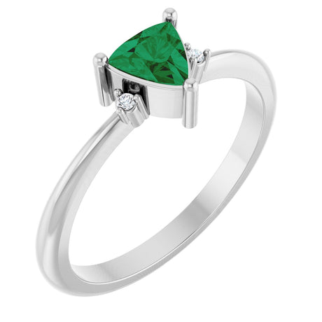 14K Gold Trillion Natural Emerald & Natural Diamond Accented Ring - White Gold