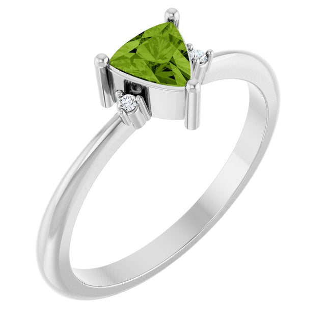 Platinum Trillion Natural Peridot & Natural Diamond Accented Ring