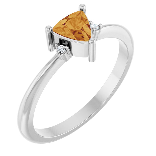 Platinum Trillion Natural Citrine & Natural Diamond Accented Ring