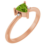 14K Gold Trillion Natural Peridot & Natural Diamond Accented Ring - Rose Gold