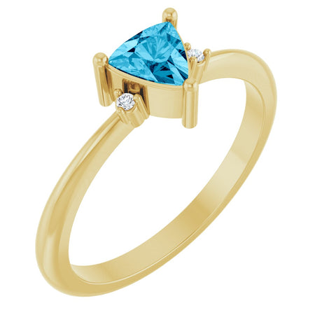 14K Gold Trillion Natural Aquamarine & Natural Diamond Accented Ring - Yellow Gold