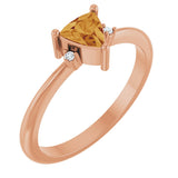 14K Gold Trillion Natural Citrine & Natural Diamond Accented Ring - Rose Gold