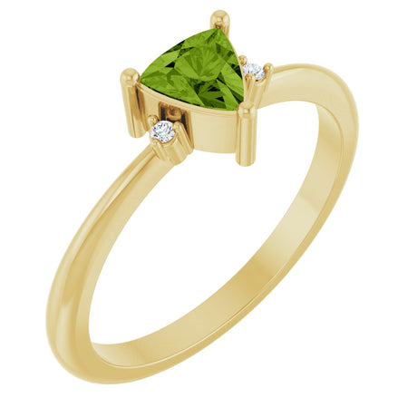 14K Gold Trillion Natural Peridot & Natural Diamond Accented Ring - Yellow Gold