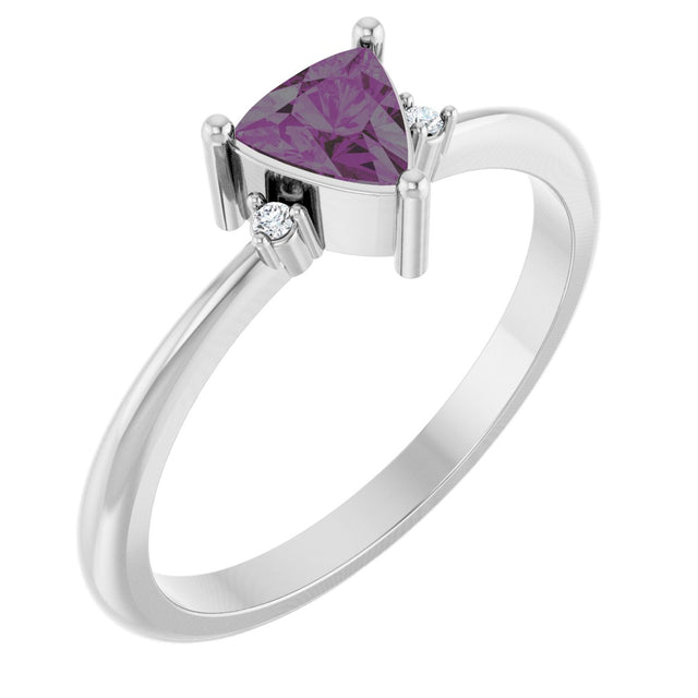 14K Gold Trillion Lab-Grown Alexandrite & Natural Diamond Accented Ring - White Gold