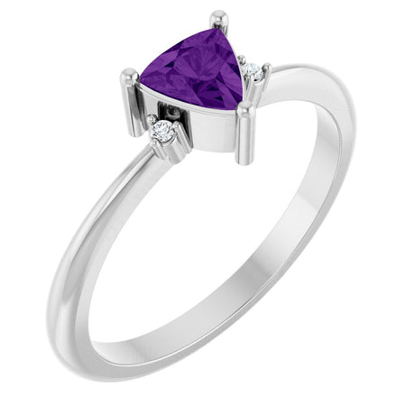 Platinum Trillion Natural Amethyst & Natural Diamond Accented Ring – 3x3mm
