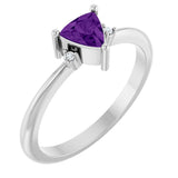 14K Gold Trillion Natural Amethyst & Natural Diamond Accented Ring – 3x3mm - White Gold