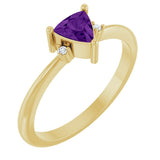 14K Gold Trillion Natural Amethyst & Natural Diamond Accented Ring – 3x3mm - Yellow Gold