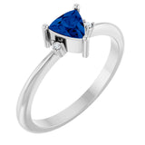 Platinum Trillion Lab-Grown Blue Sapphire & Natural Diamond Accented Ring
