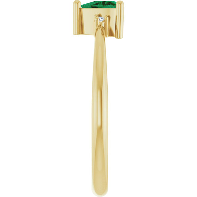14K Gold Trillion Lab-Grown Emerald & Natural Diamond Accented Ring - Yellow Gold - view 4