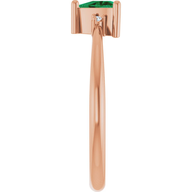 14K Gold Trillion Lab-Grown Emerald & Natural Diamond Accented Ring - Rose Gold - view 4