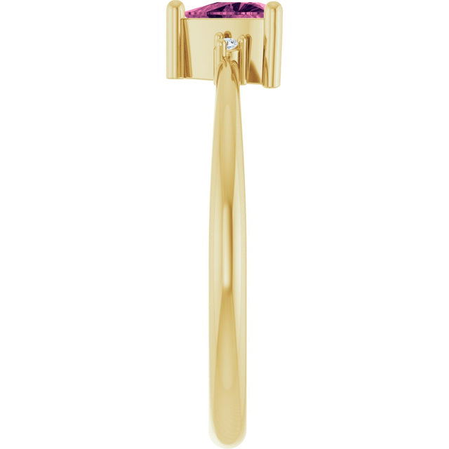 14K Gold Trillion Natural Pink Tourmaline & Natural Diamond Accented Ring - Yellow Gold - view 4