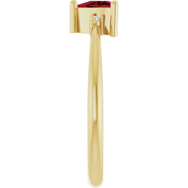 14K Gold Trillion Lab-Grown Ruby & Natural Diamond Accented Ring - Yellow Gold - view 4