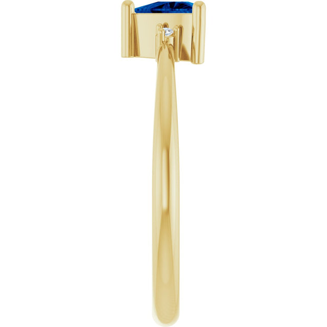 14K Gold Trillion Lab-Grown Blue Sapphire & Natural Diamond Accented Ring - Yellow Gold - view 4