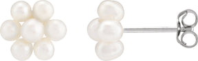 14K Gold Cultured White Freshwater Pearl Floral Pearl Earrings