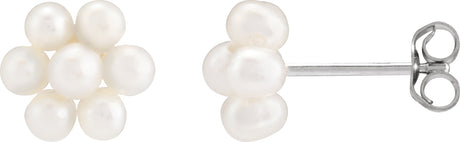 14K Gold Cultured White Freshwater Pearl Floral Pearl Earrings