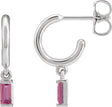 Platinum Straight Baguette Natural Pink Tourmaline Accented Hoop Earrings – 4x2mm
