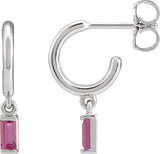 Platinum Straight Baguette Natural Pink Tourmaline Accented Hoop Earrings – 4x2mm