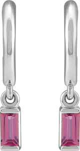 14K Gold Straight Baguette Natural Pink Tourmaline Accented Hoop Earrings – 4x2mm - White Gold - view 2