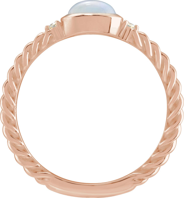 14K Gold Oval Natural White Opal & Natural Diamond Accented Cabochon Ring – 6-9mm Stones - Rose Gold - view 2