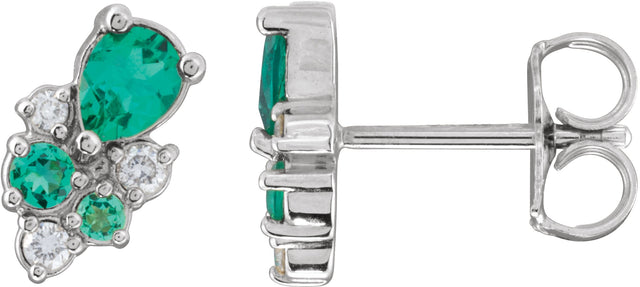 Platinum Pear Lab-Grown Emerald & Lab-Grown Diamond Cluster Earrings