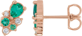 14K Gold Pear Lab-Grown Emerald & Lab-Grown Diamond Cluster Earrings - Rose Gold