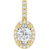 14K Gold Oval Lab-Grown Moissanite & Natural Diamond Halo-Style Pendant - Yellow Gold