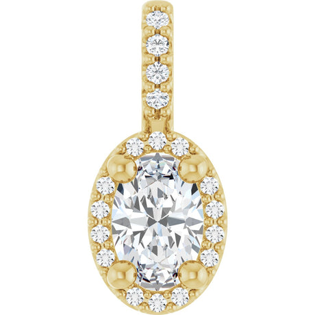 14K Gold Oval Lab-Grown Moissanite & Natural Diamond Halo-Style Pendant - Yellow Gold